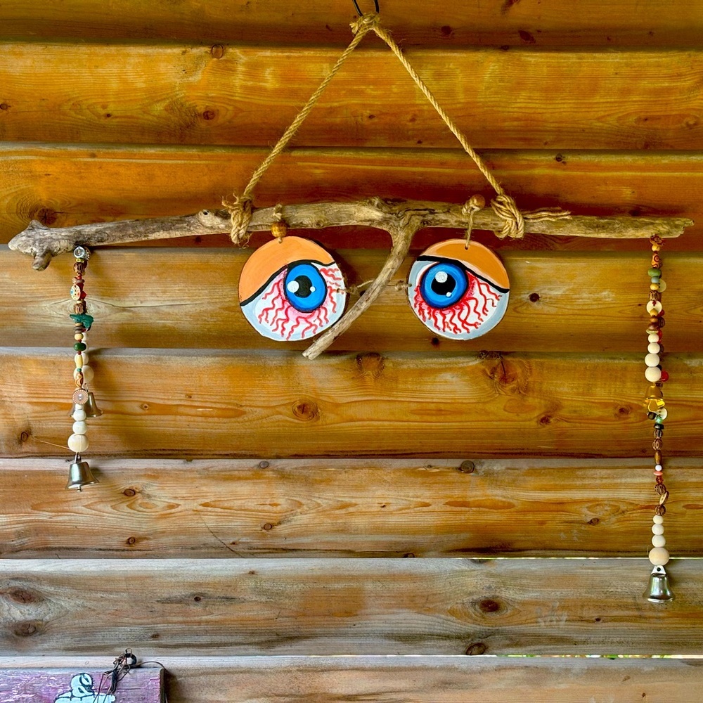 Handmade Eyeball Driftwood Yard Art – Quirky Garden Hanging